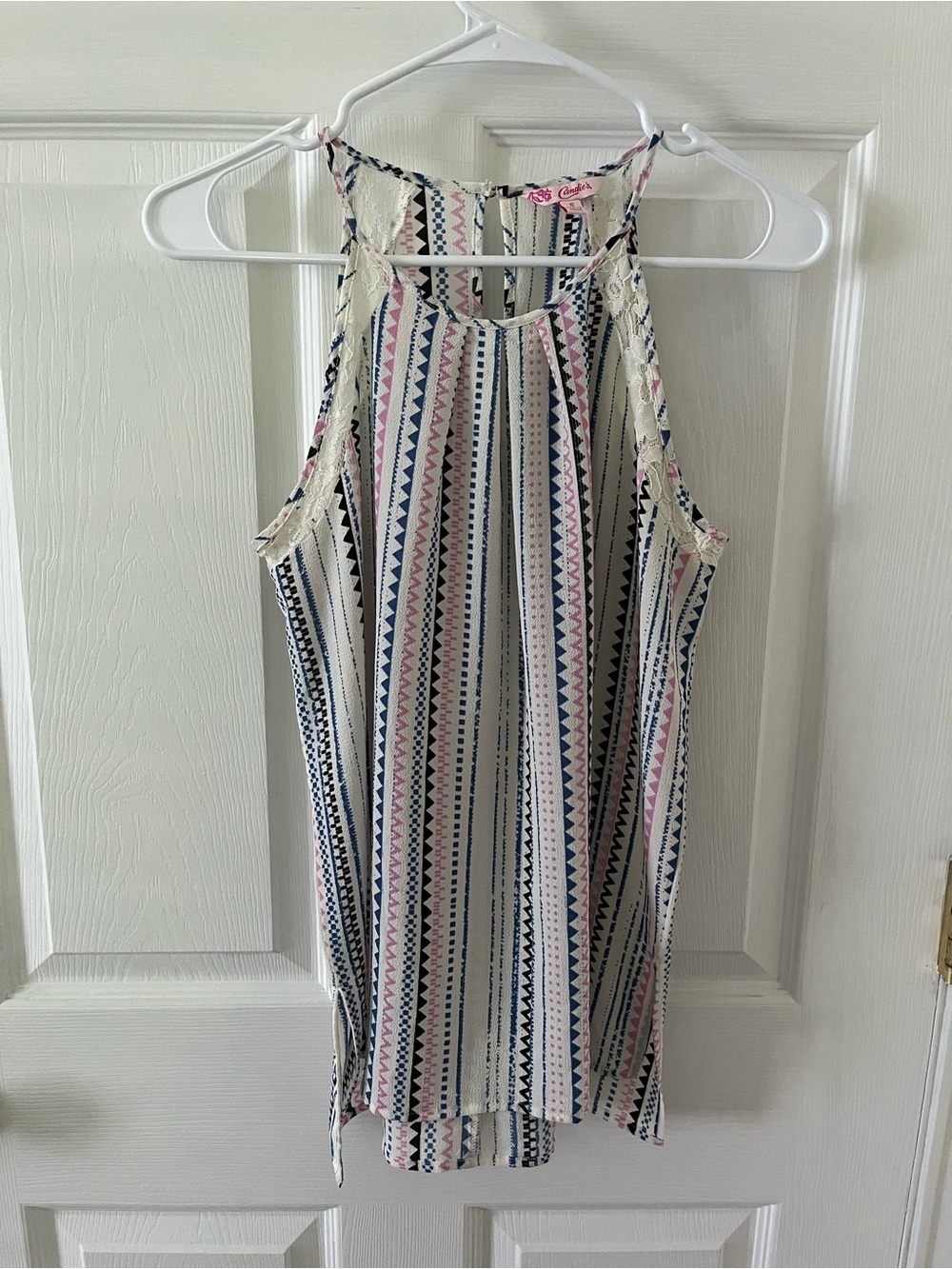 Candie's Cream Halter Top with Navy & Pink Accents